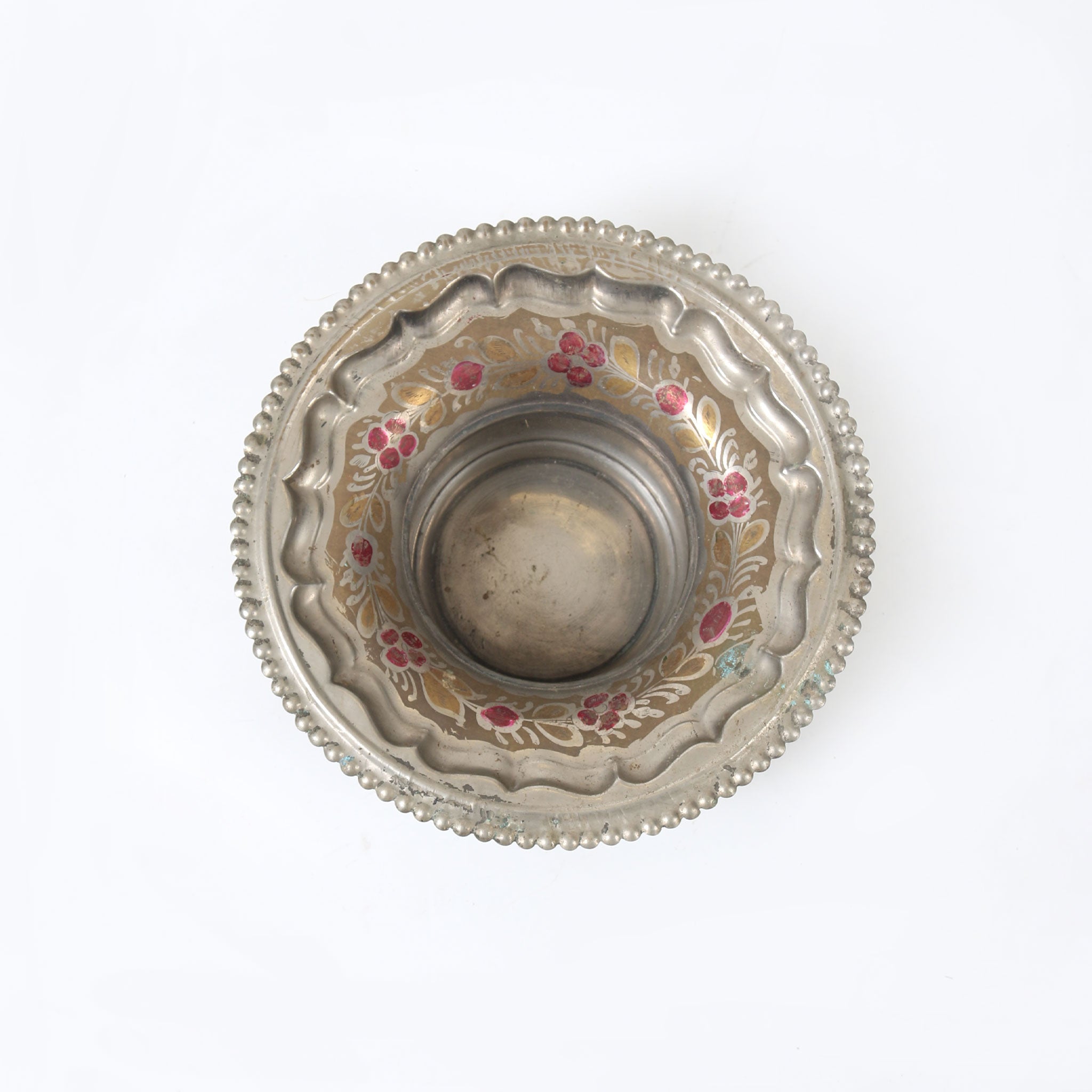 Pewter Bowl with Flower Pattern on Stand