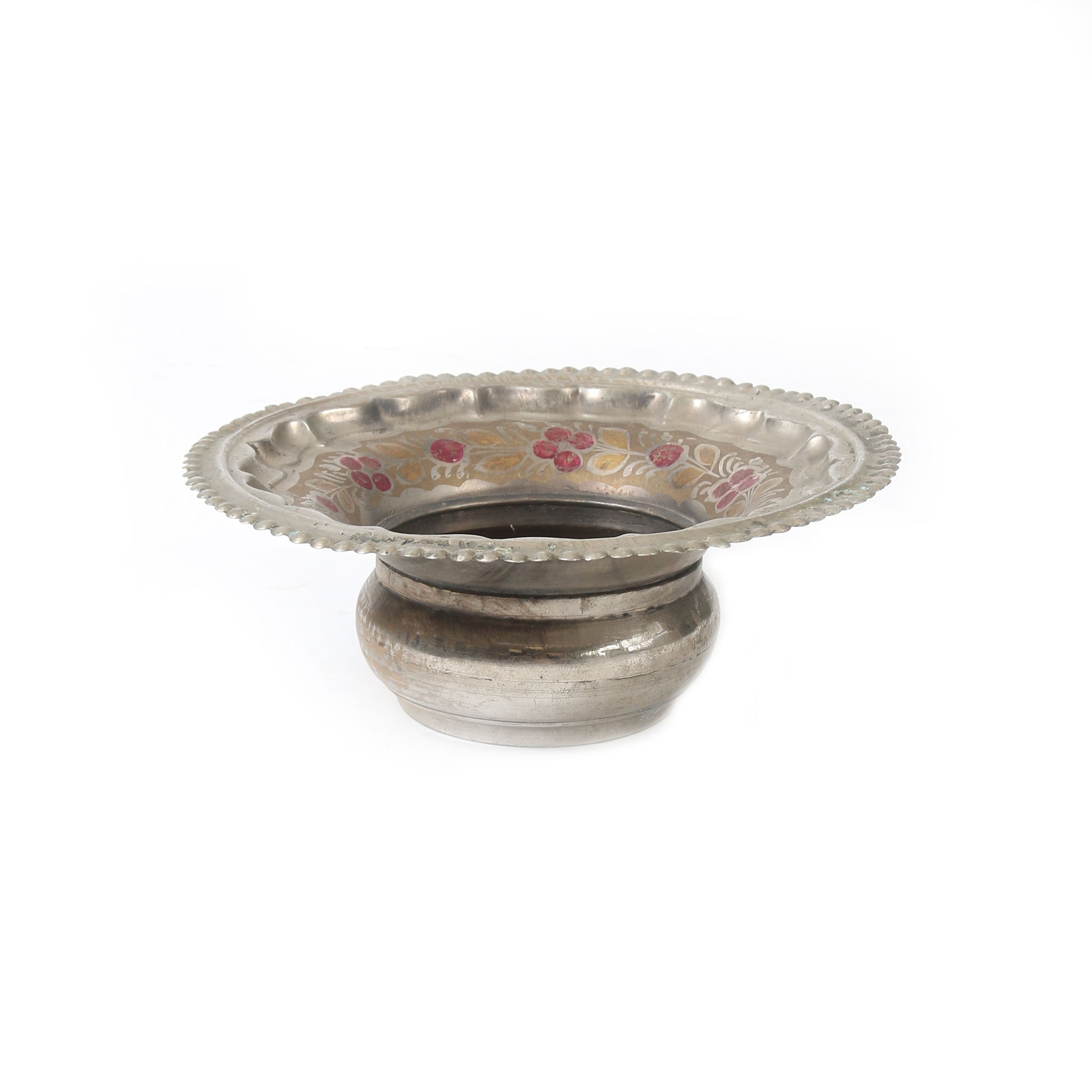 Pewter Bowl with Flower Pattern on Stand