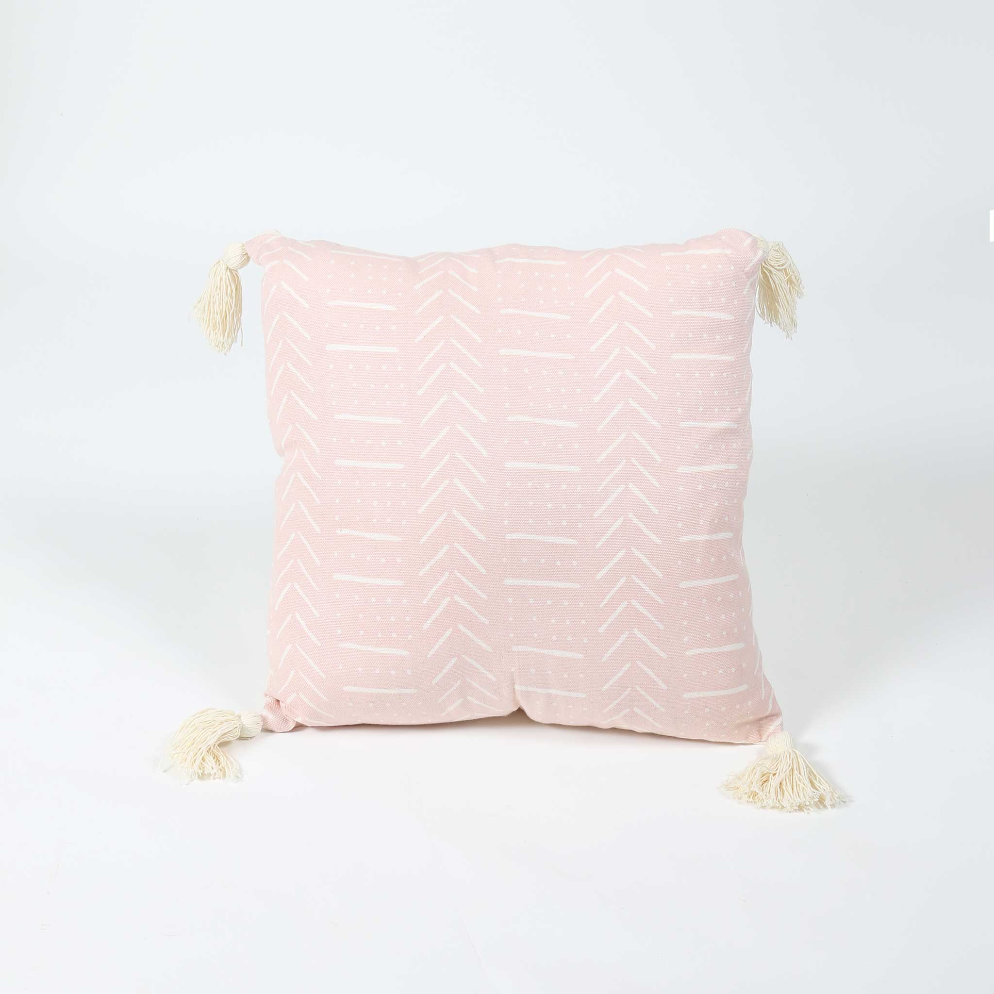 Pink Cotton Cushion Cover with Natural Tassels