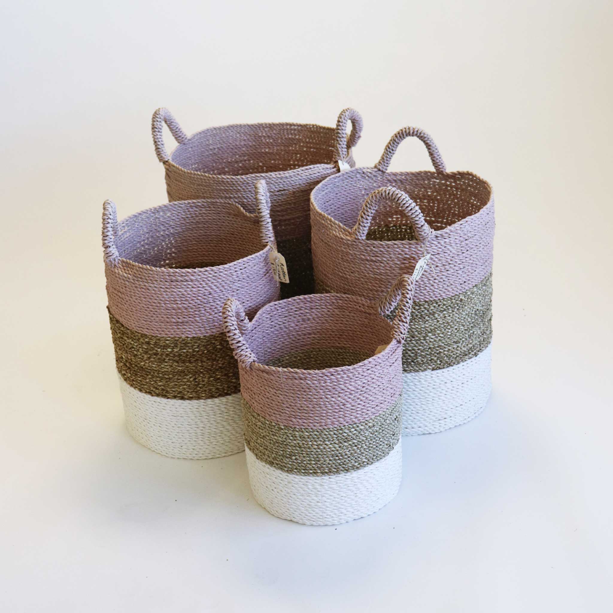 Pink, Natural and White Woven Baskets