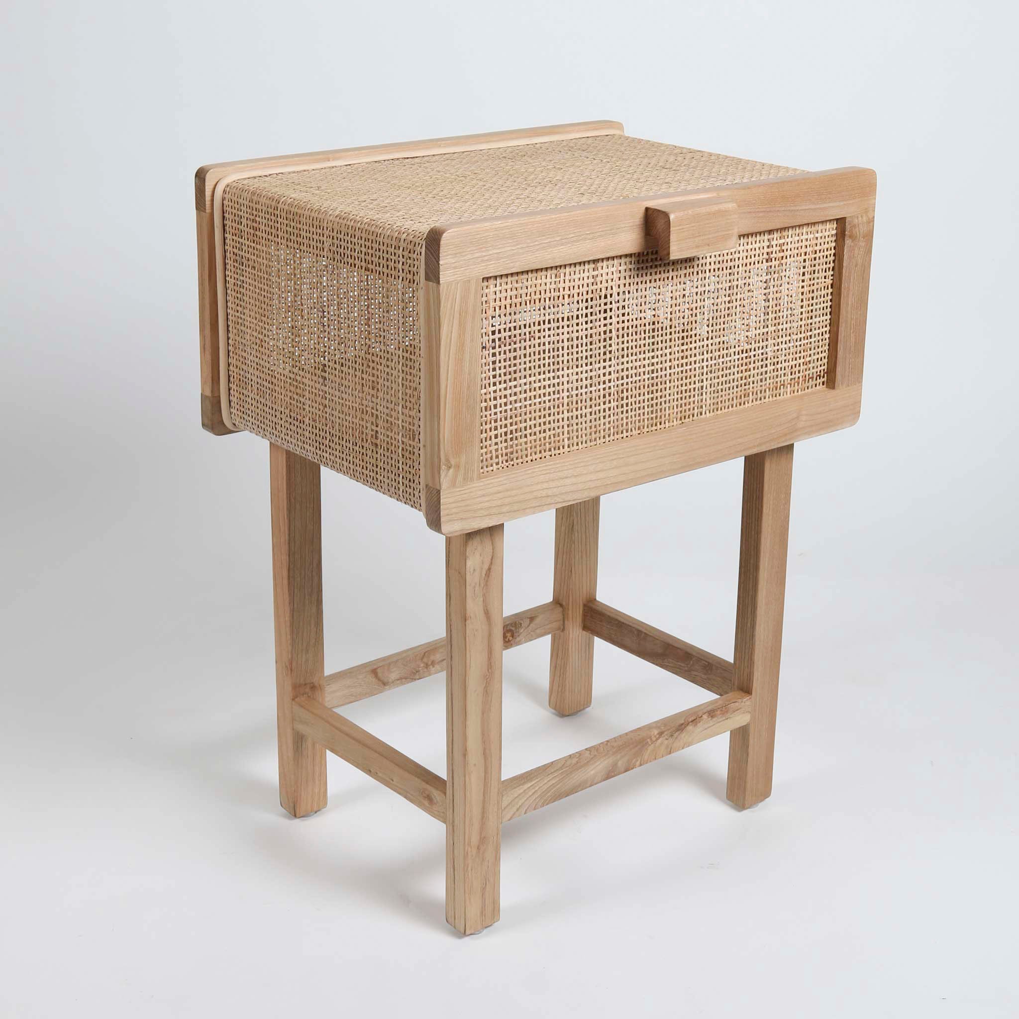 Rattan and Teak Bedside Table