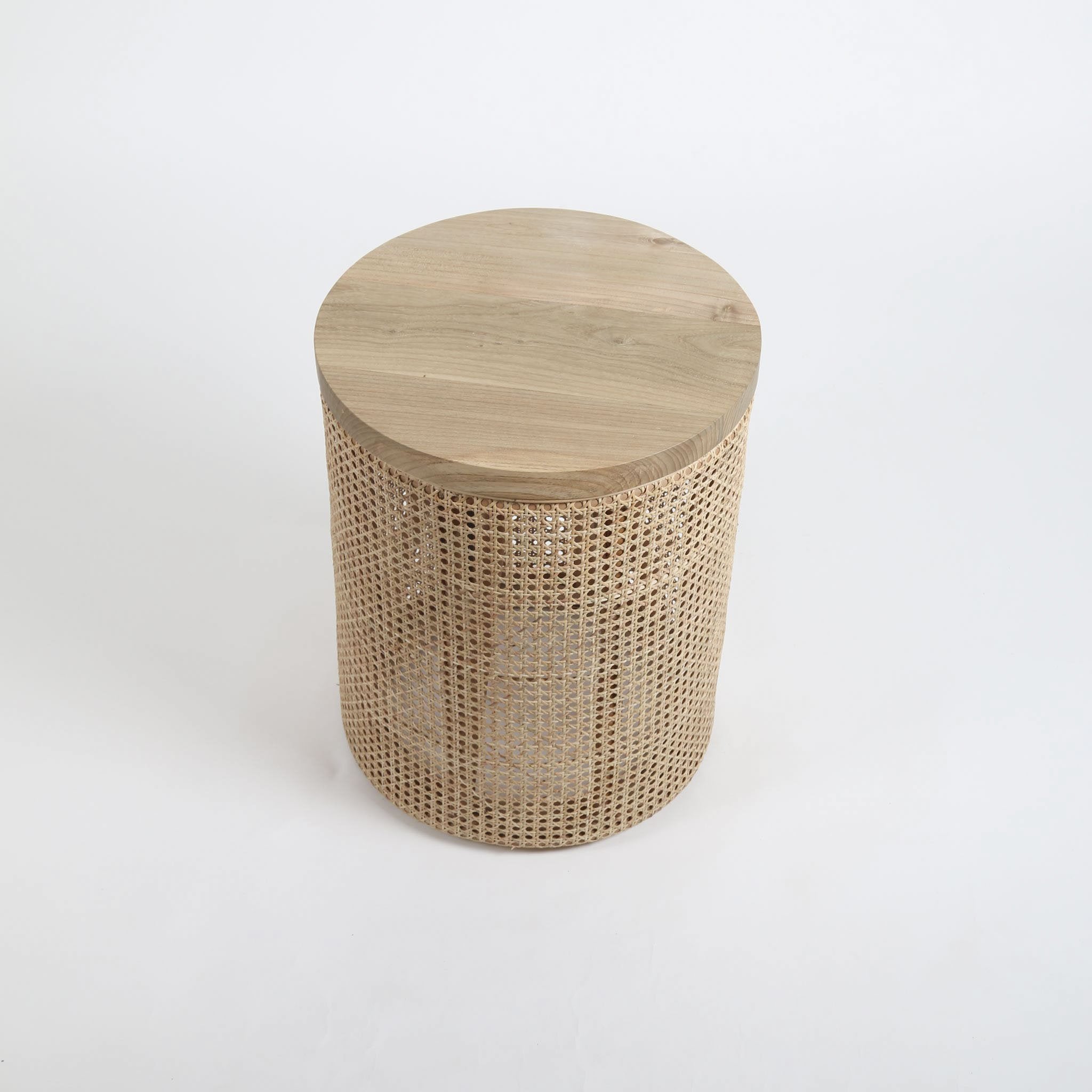 Rattan and Wooden Side Table