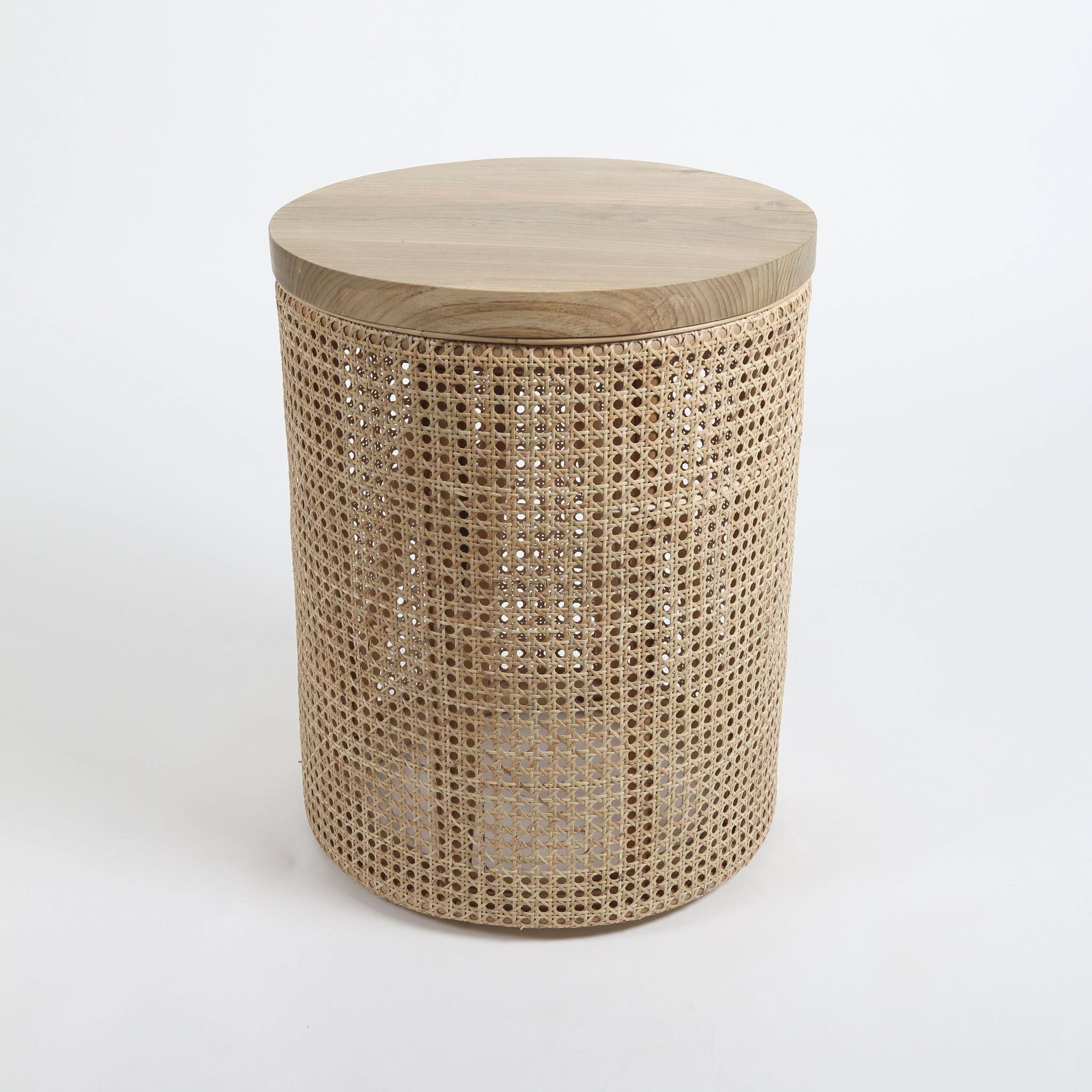 Rattan and Wooden Side Table