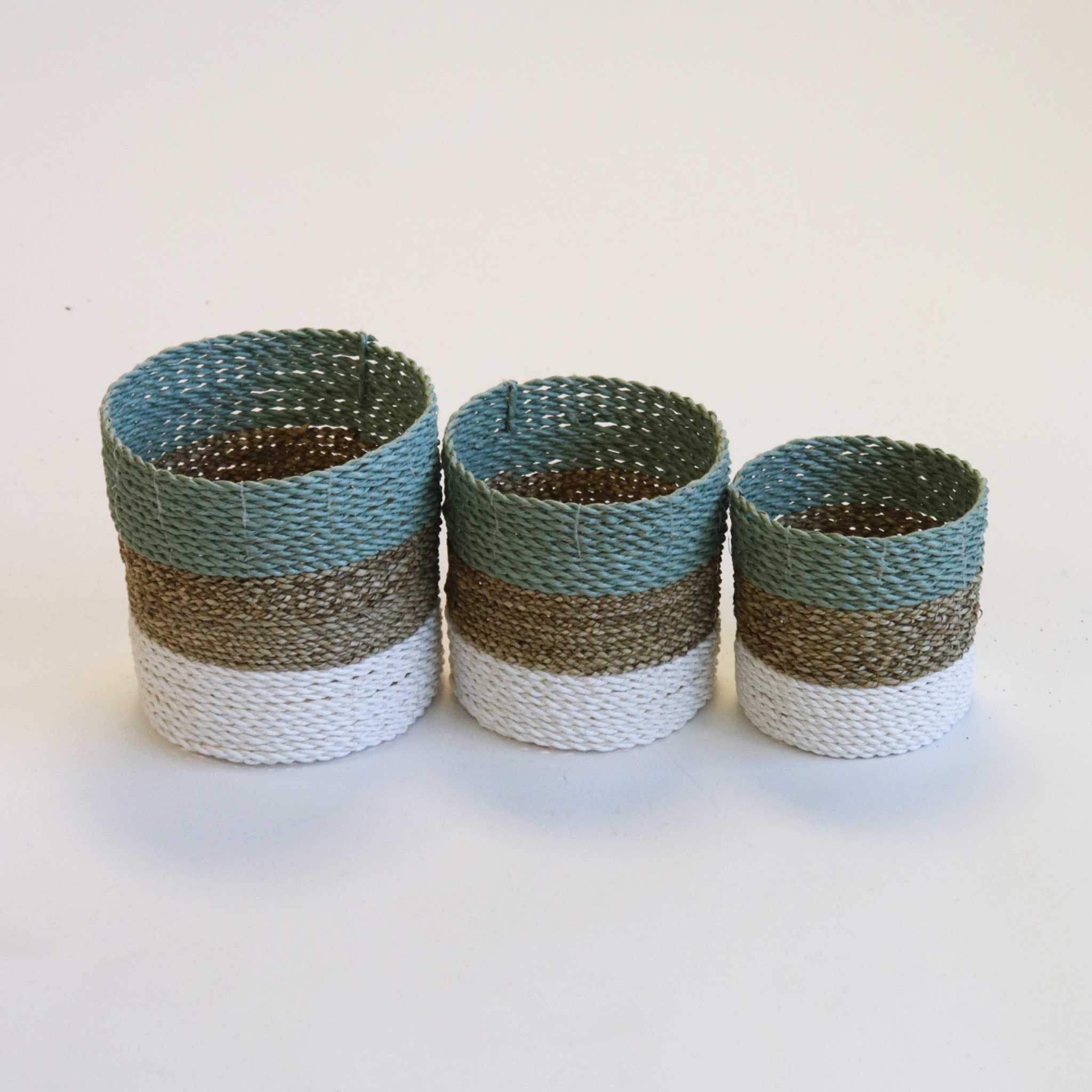 Small Green, Natural and White Baskets