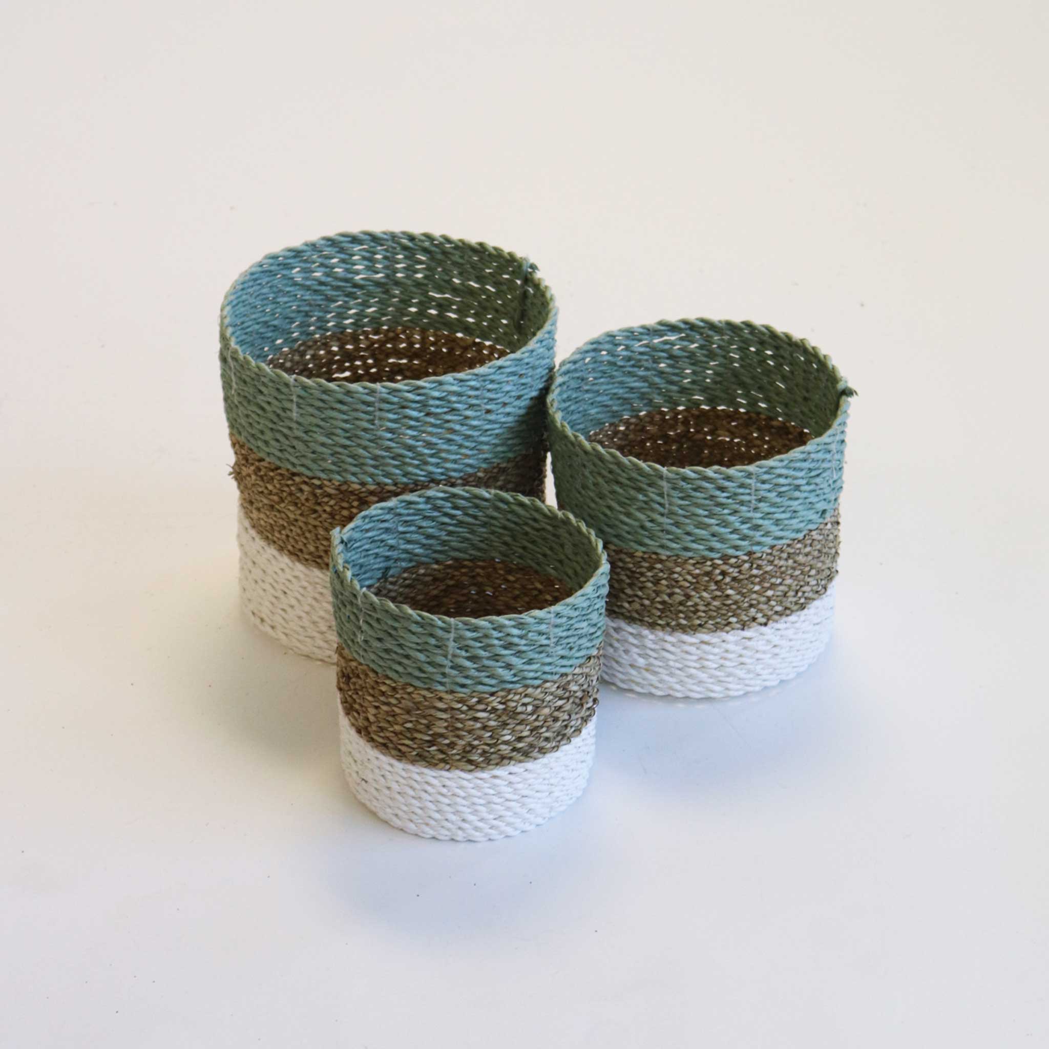 Small Green, Natural and White Baskets