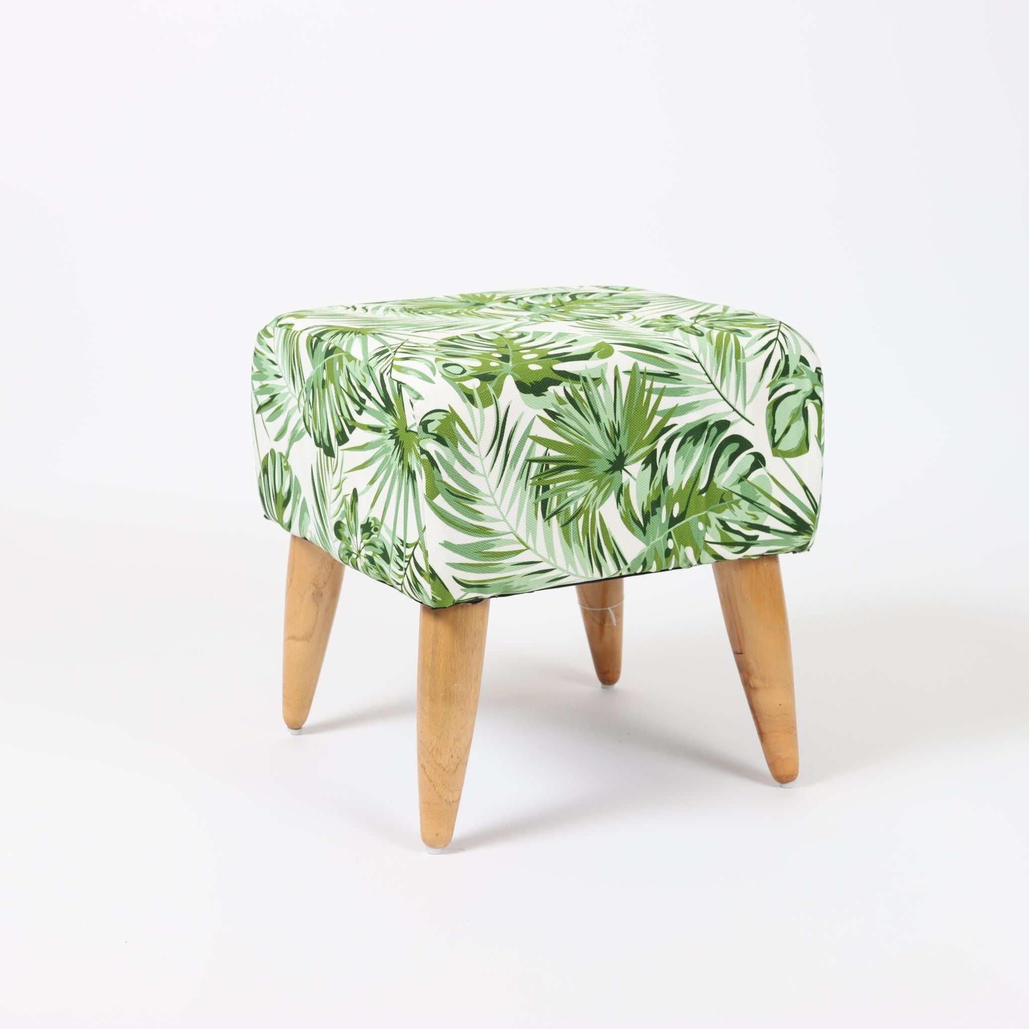 Square Monstera Palm Cushioned Stool