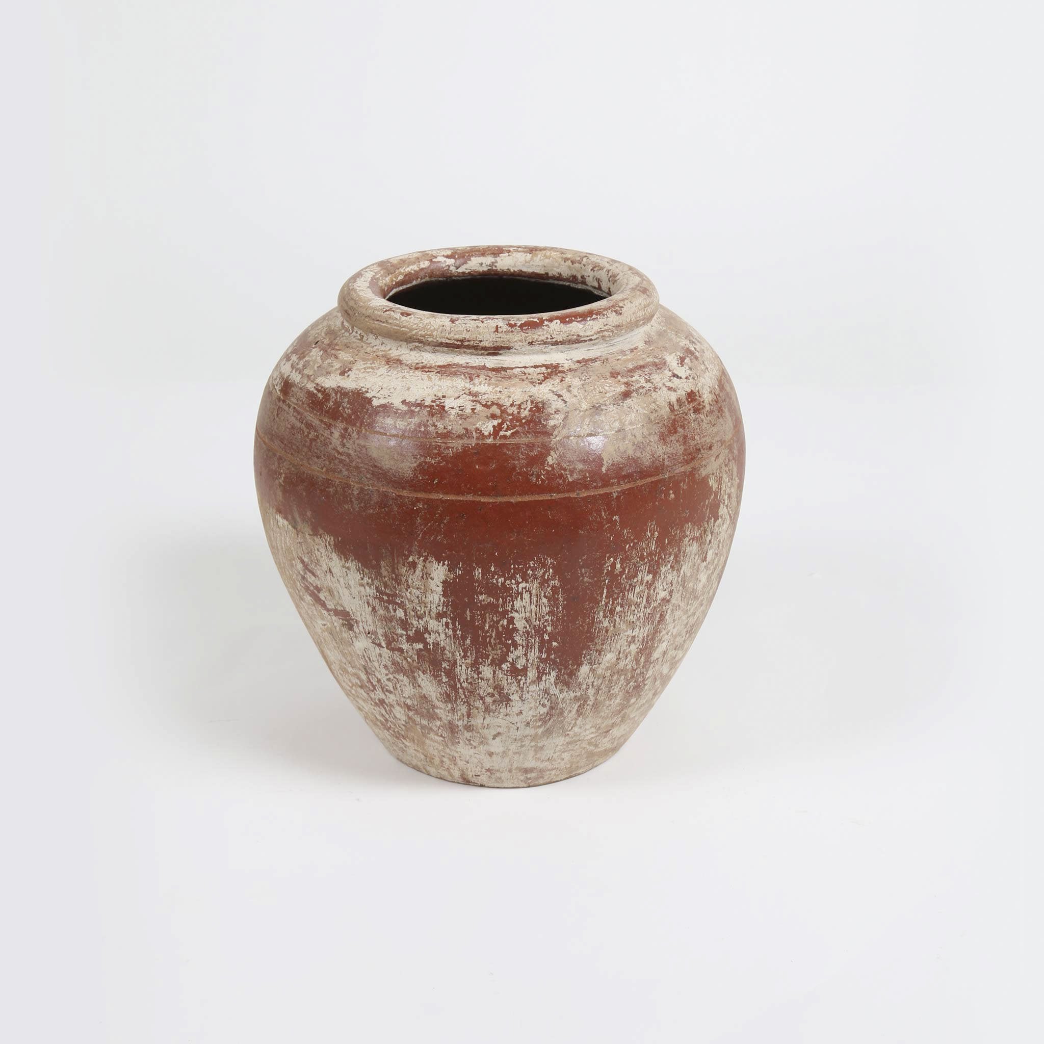 Terracotta Pottery Vase Red and White Patina