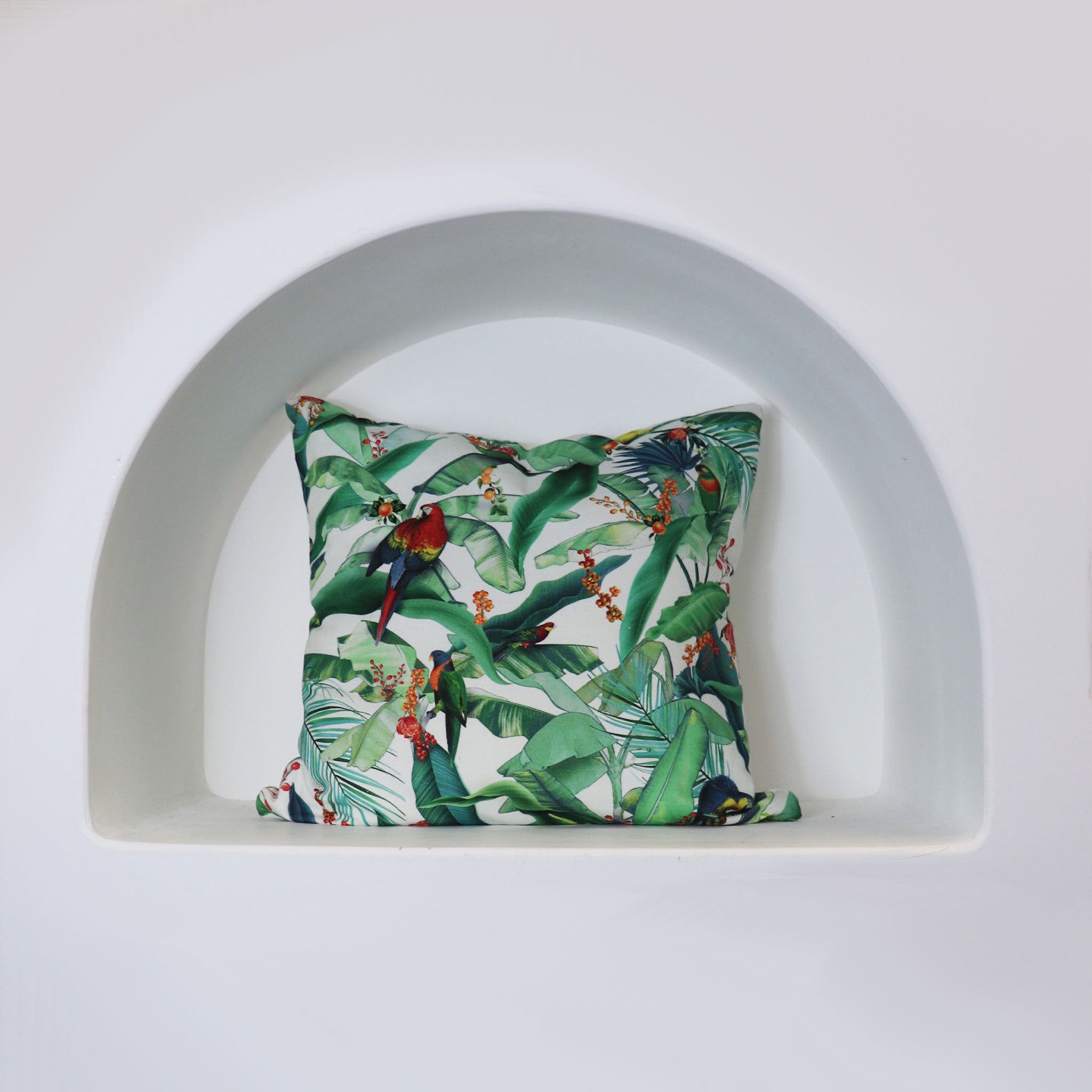 Tropical Palm and Parrot Cotton Cushion Cover