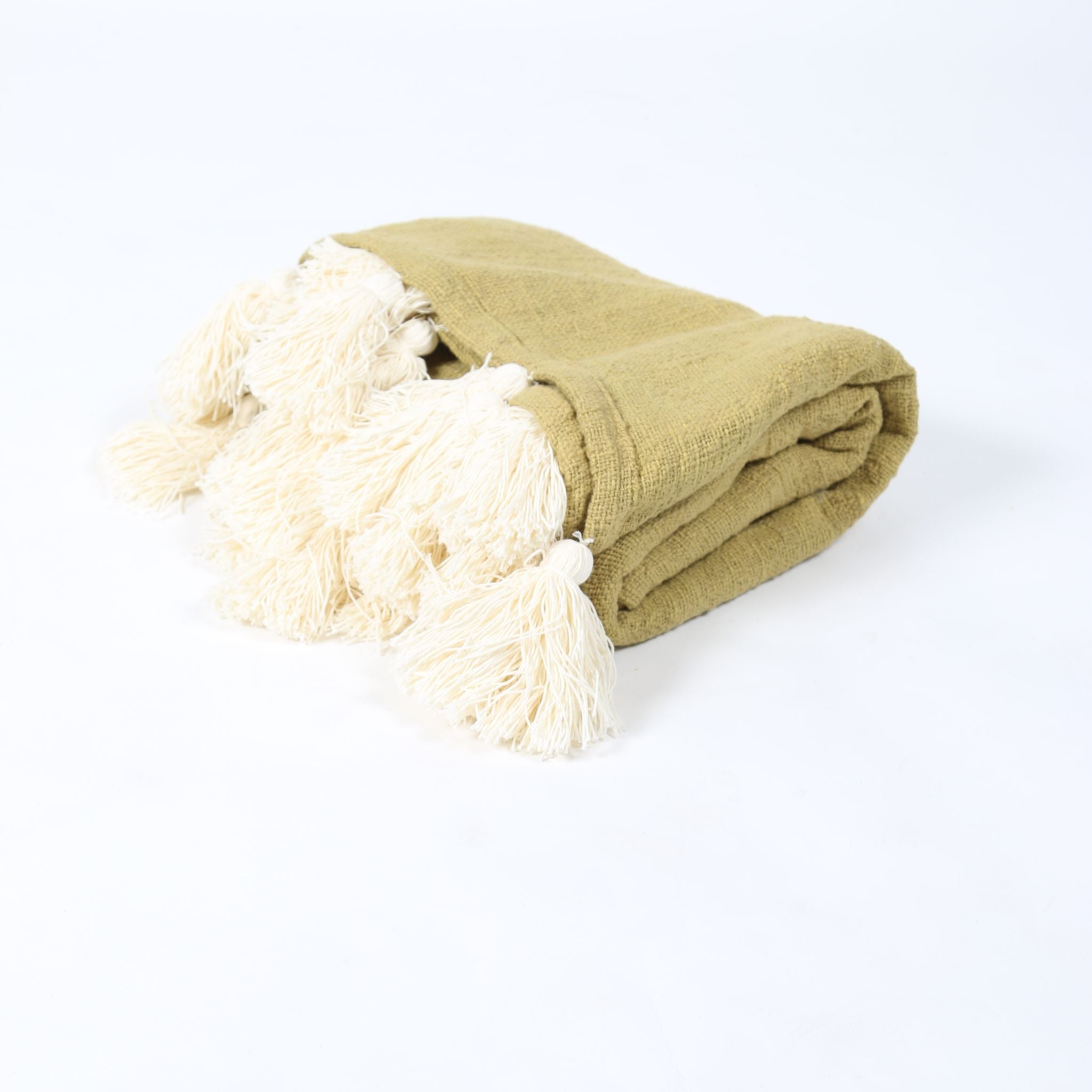 Wheat Coloured Cotton Throw with Cream Tassels