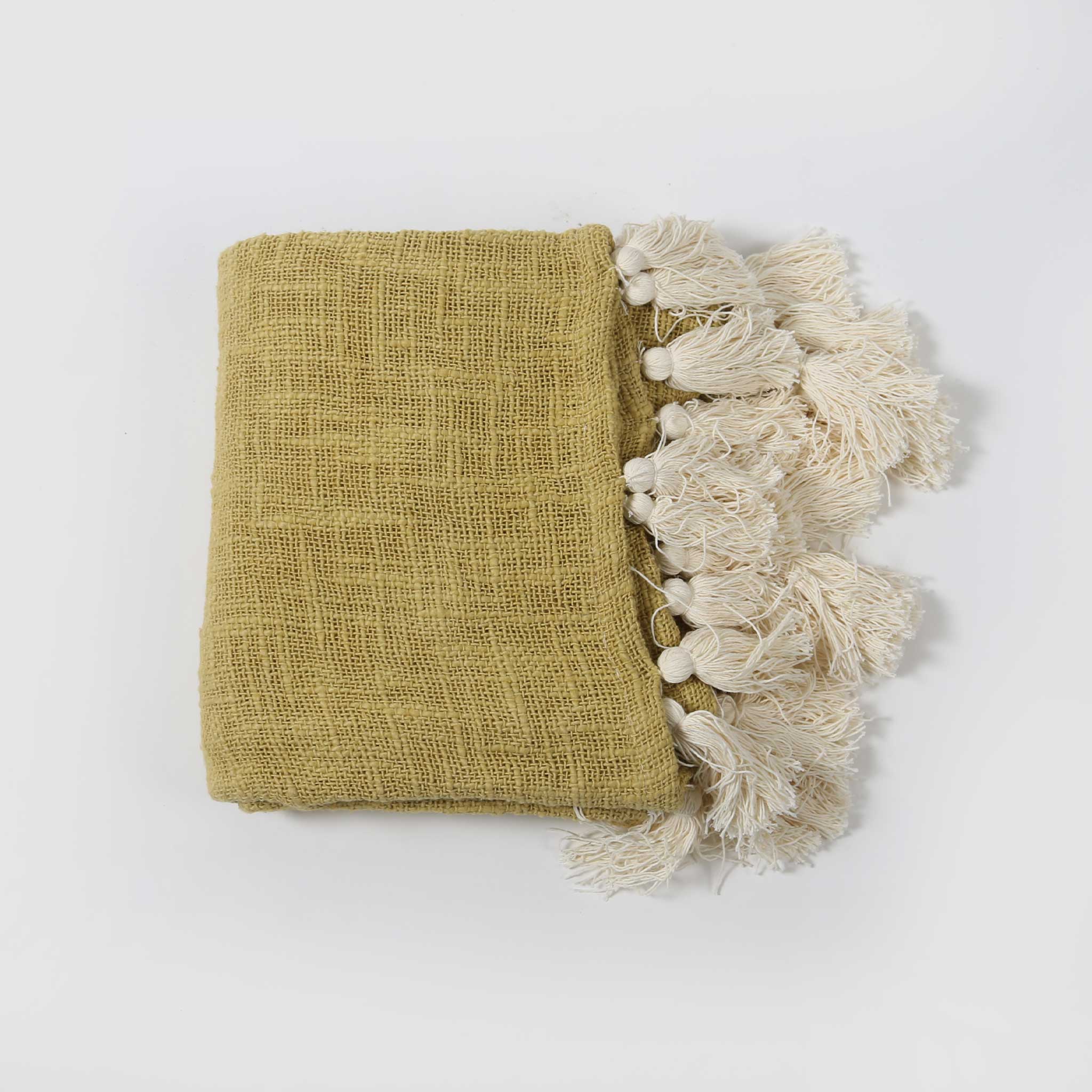 Wheat Coloured Cotton Throw with Cream Tassels