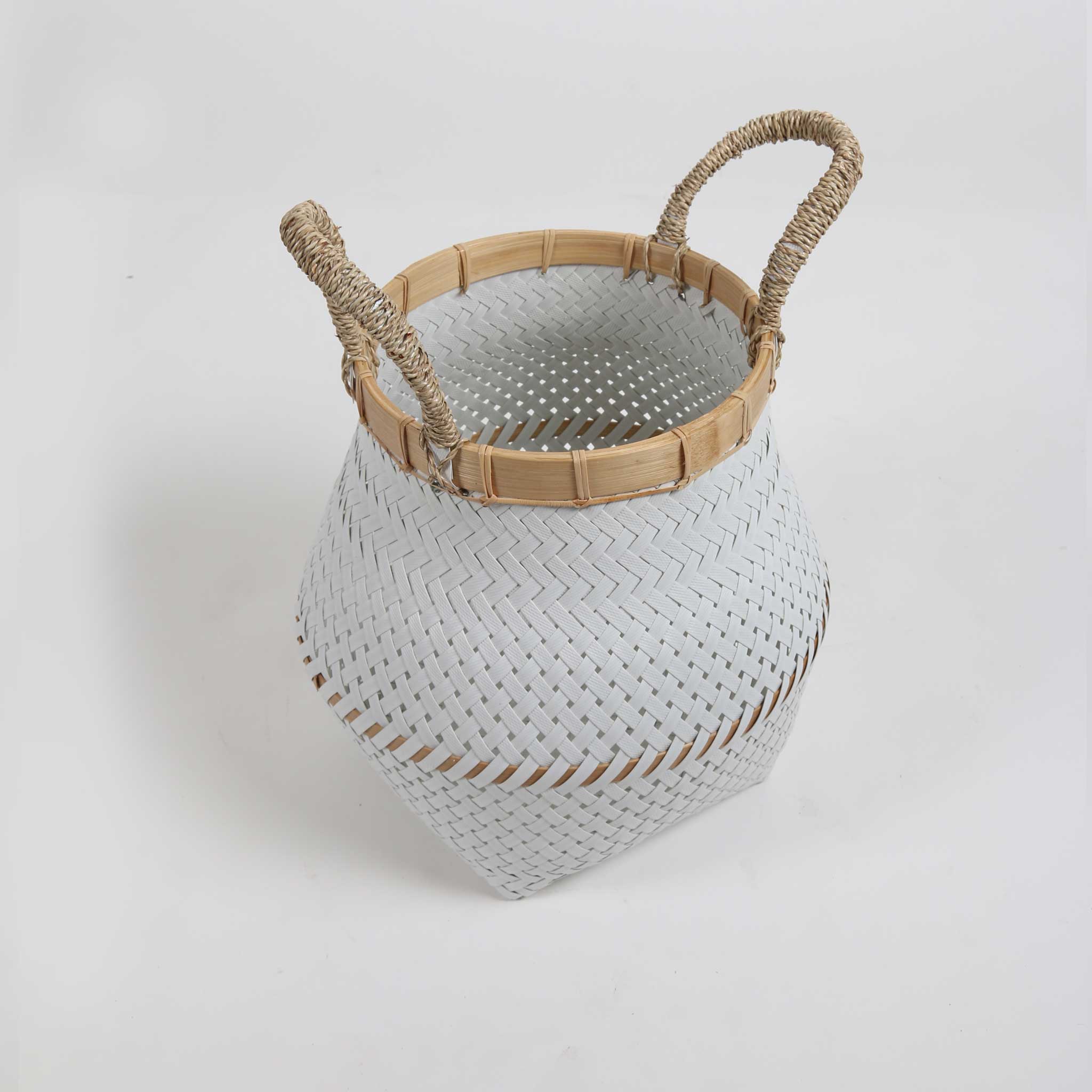 White Bell Plastic and Bamboo Lipped Basket with Rope Handles