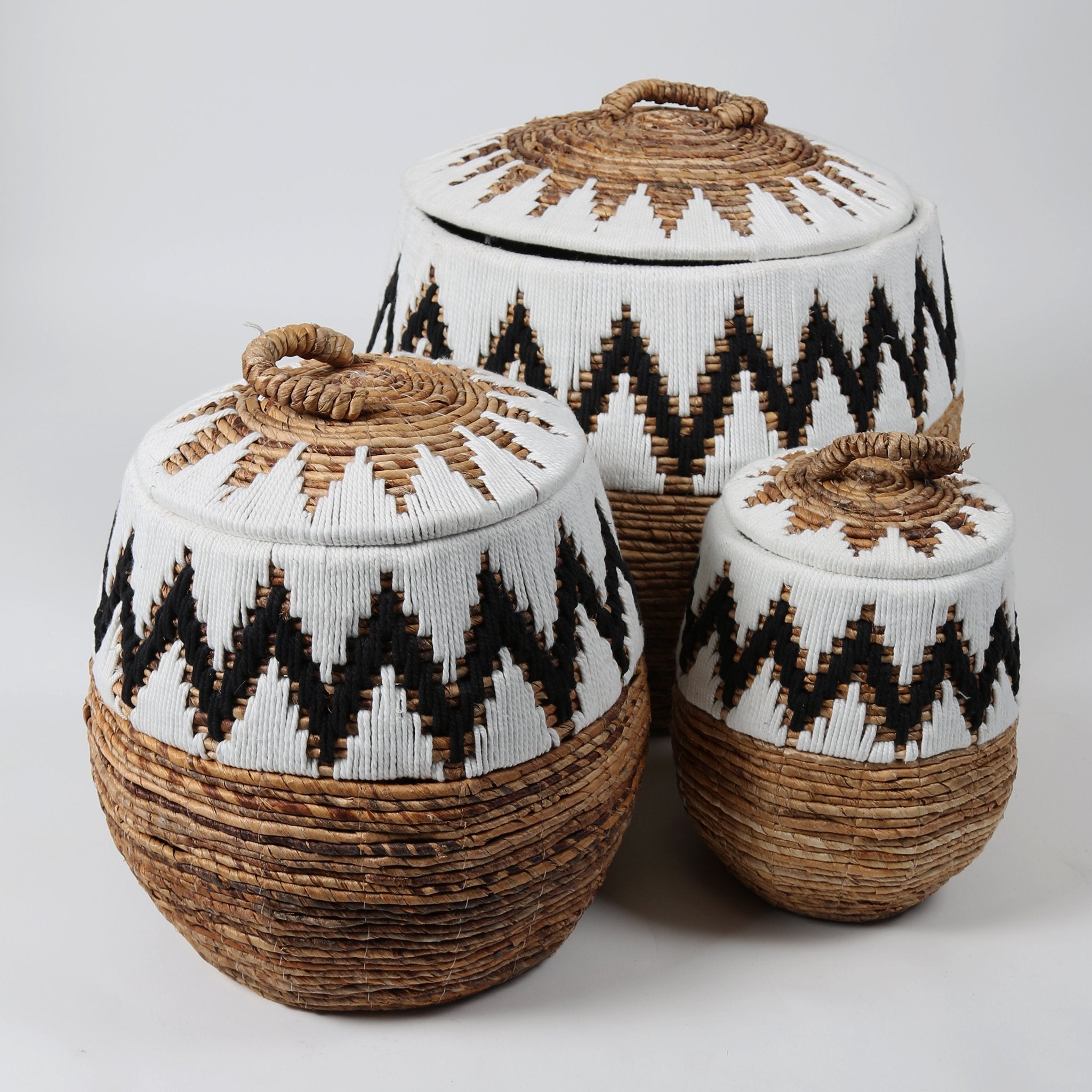 White Water Hyacinth and Macrame Stitched Basket