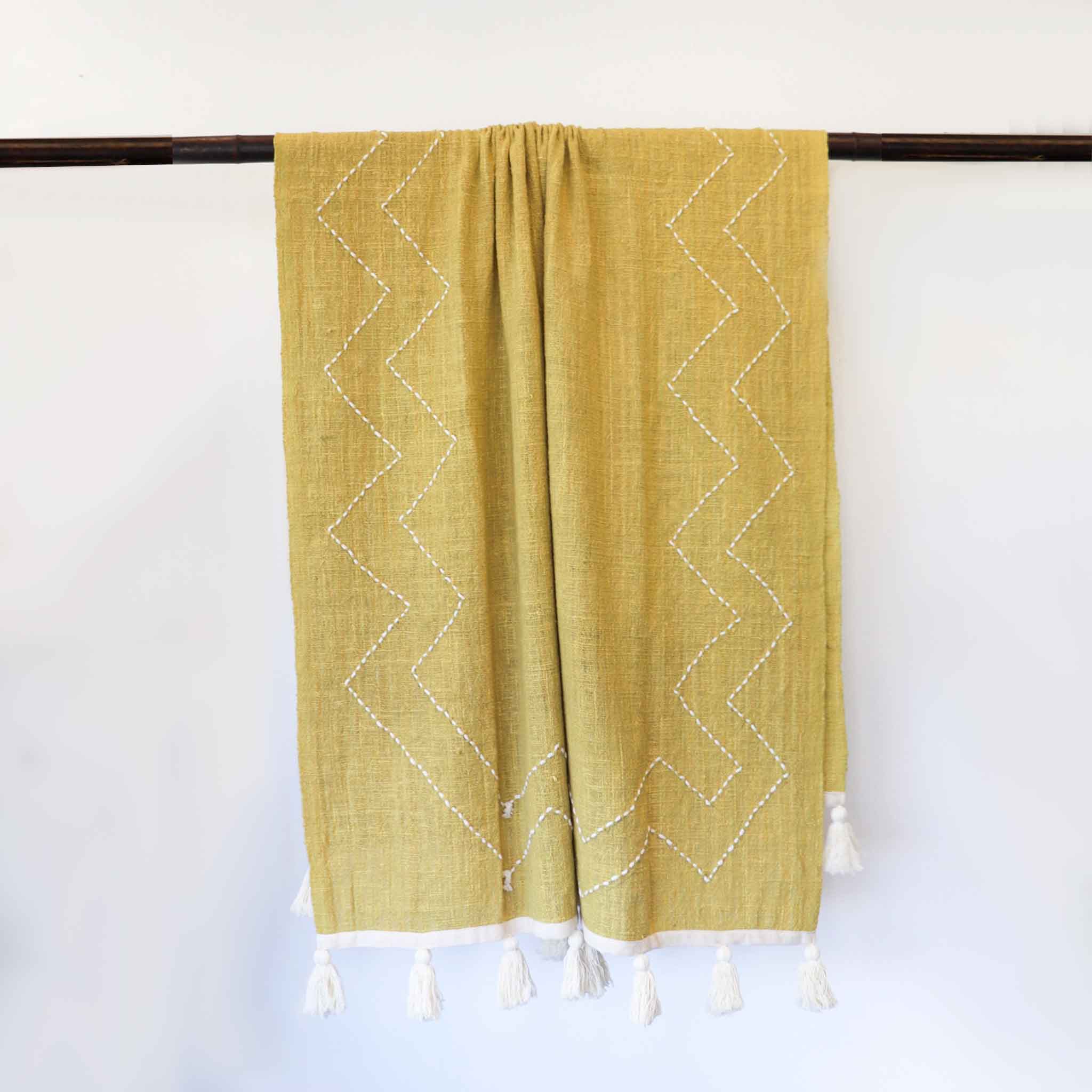 Yellow Throw with Natural Tassels